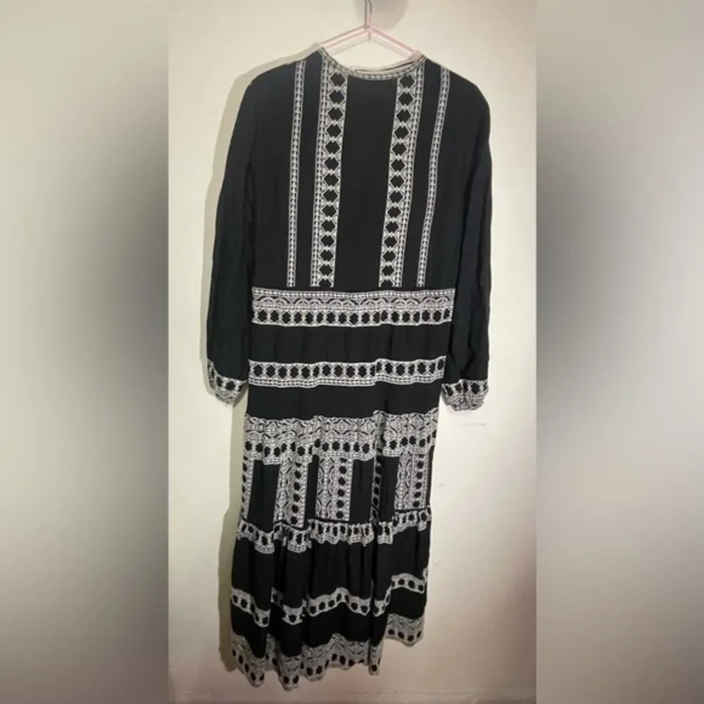(B4) ZARA MIDI EMBROIDERY LONG SLEEVE BLACK DRESS S22‎ SIZES XS REF.4786/066 - Picture 3 of 16
